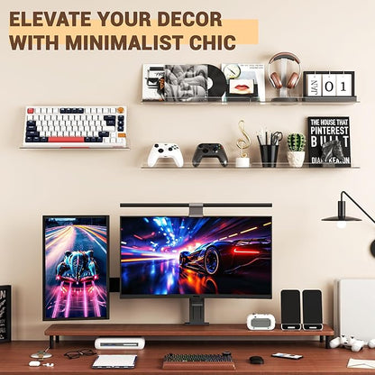 Floating Shelves for Wall Decor, 15" Extra Clear Wall Shelves for Bedroom, Living Room, Kitchen, Bathroom Decor, Nail Polish/Book/Decoration/Makeup/Perfume Organizer Floating Shelf-3Pack