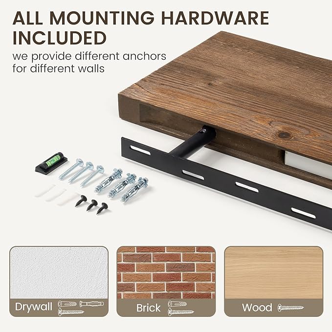 Marsmiles 30 Inch Floating Shelves | 9.3 Inch Deep Dark Wood Wall Shelves Set of 2 | Rustic Reclaimed Wood Shelves for Room Wall | Farmhouse Floating Shelves for Living Room Bathroom