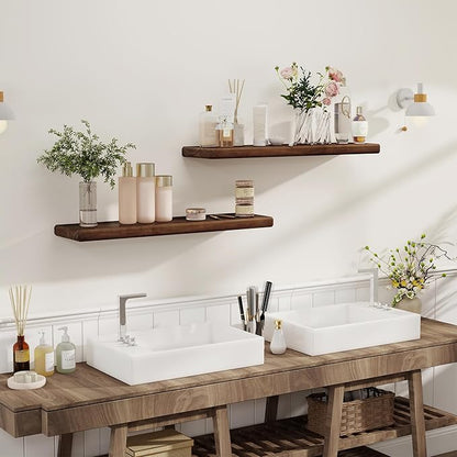 Axeman 36Inch Natural Wood Floating Shelves for Wall|Rustic Wooden Shelves for Bedroom Kitchen Bathroom|Storage Shelf with Invisible Bracket for Wall Mounted|Set of 1|Walnut Color