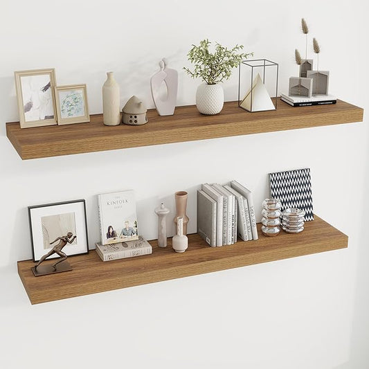 Dreamland 55 Inches Floating Shelves for Wall, 9.8" Deep Long Floating Shelves Set of 2, Large Display & Storage Shelf, Wall Shelf for Bathroom Bedroom Living Room Kitchen Office, Walnut