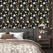 Black Gold Peel and Stick Wallpaper White Floral Contact Paper 17.5in x 118in Dark Vintage Plants Lines Flower Self Adhesive Waterproof Removable for Room Shelves Cabinet Drawer Table Decor
