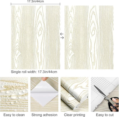 Yun-aeon Beige and Gold Wood Contact Paper 17.3"x80" Rustic Wooden Peel and Stick Wallpaper Removable Self-Adhesive Wallpaper Wood Grain Contact Paper for Countertops Cabinets