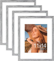 Vittanly 11x14 Picture Frame Set of 4, Display Pictures 8x10 with Mat or 11x14 without Mat, Engineered Wood with Shatter Resistant Plexiglass, Wall Gallery Photo Frames for Wall or Tabletop, Grey