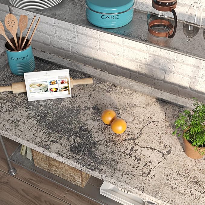 FunStick Grey Cracked Concrete Wallpaper Roll Peel and Stick Matte Concrete Countertop Contact Paper Self Adhesive Removable Vinyl Retro Cement Wall Paper for Bedroom Kitchen Drawers Thick 15.7"x78.7"