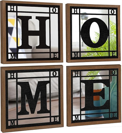 4 PCS Square Wall Mirrors, Rustic Farmhouse Accent Mirror， Home Wall Decor for Living Room, Bedroom, Bathroom & Entryway