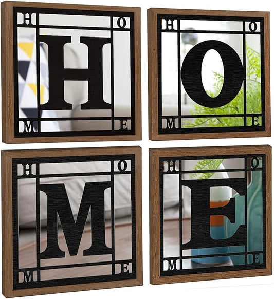 4 PCS Square Wall Mirrors, Rustic Farmhouse Accent Mirror， Home Wall Decor for Living Room, Bedroom, Bathroom & Entryway
