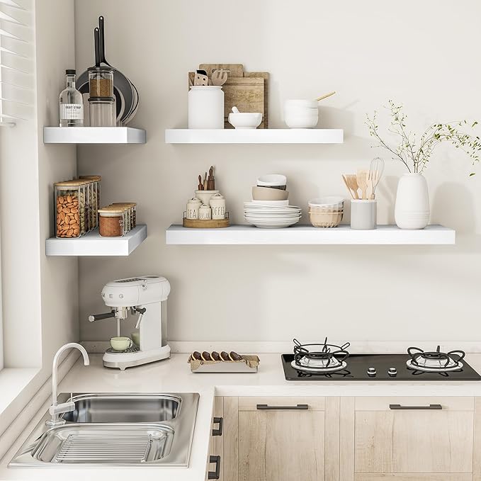 Vivelove White Floating Shelves Over Toilet, 24/36/48/55 Inch X 12 Deep Shelves for Room Wall Mounted, 2
