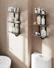3 Tier Floating Shelves, Set of 2 Wall Shelves for Living Room, Modern Geometric Wooden Shelf for Wall Decor, Hanging Storage Shelf for Bedroom Bathroom Kitchen Home Office (Greige + Black)