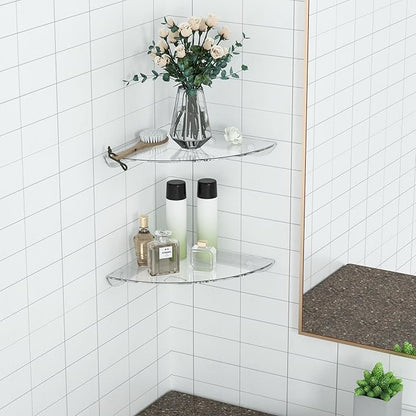 9.5x9.5 Inch Acrylic Corner Floating Shelf Set of 2, Clear Corner Wall Shelf for Home Décor, Speakers, Security Cameras, Toileries, Plants, Figures, Cosmetics, Books