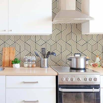 WENMER 17.71 Inchx 118 Inch Geometric Hexagon Wallpaper Contact Paper Peel and Stick Brown and Black Hexagon Removable Self Adhesive Wallpaper Vinyl Film Shelf Paper & Drawer Liner Roll for Home Use