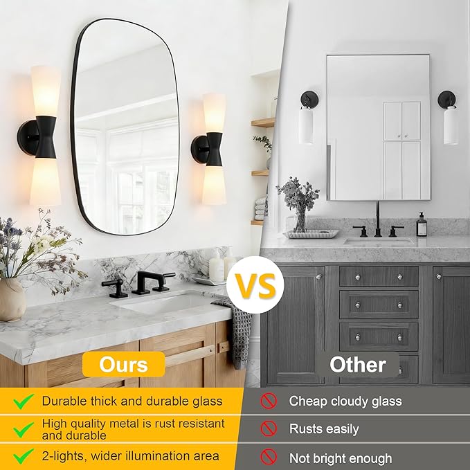 Wall Sconces Set of 2 for Bathroom, Modern Indoor Vanity Light Fixtures 17