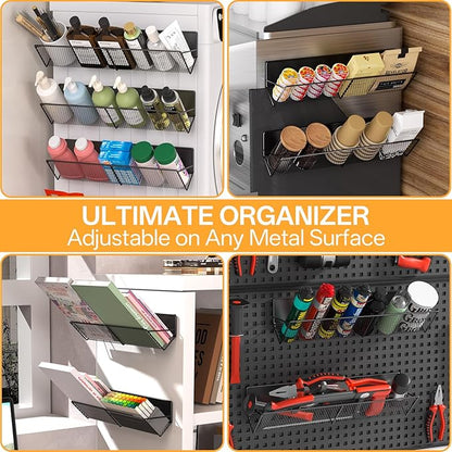 Magnetic Spice Rack for Refrigerator 4 Pack, Extra Long Strong Magnetic Fridge Shelves(14-16.5 inch), Space Saving Spice Organizer 45° Tilt, No Drilling Home Kitchen Laundry Storage Shelves