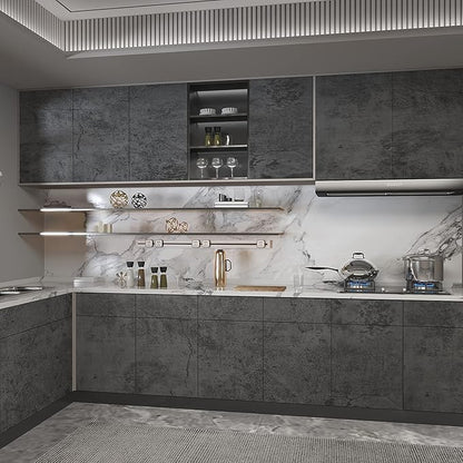 16"×197" Extra Thick Dark Blue Grey Concrete Wallpaper Peel and Stick Waterproof Gray Concrete Contact Paper Vinyl Wrap 3d Faux Adhesive Cement Tile Sticker for Kitchen Island Bedroom Gym Walls