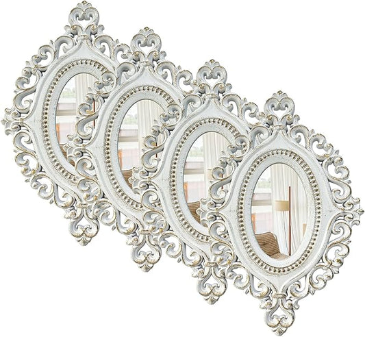 ZEXUIRU Set of 4 Wooden Rustic Wall Mirror Vintage Style Decorative Entry Mirror Farmhouse Wall Decoration for Living Room Bedroom Bathroom Kitchen