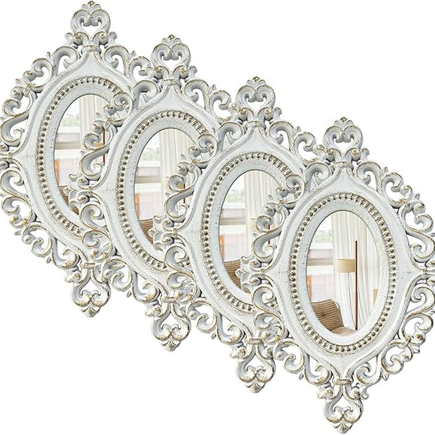 ZEXUIRU Set of 4 Wooden Rustic Wall Mirror Vintage Style Decorative Entry Mirror Farmhouse Wall Decoration for Living Room Bedroom Bathroom Kitchen