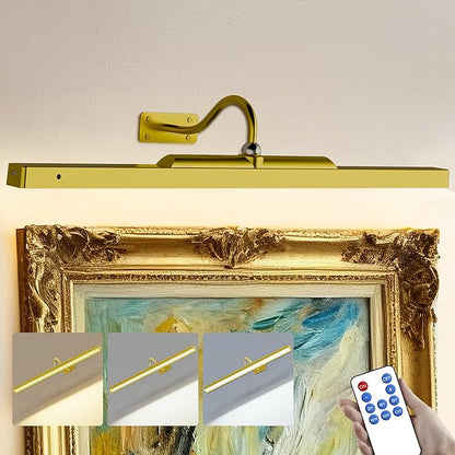 24 Inch Battery Powered Picture Light - Gold Wireless Wall Sconce with Remote & Timer for Photos, Paintings, Art & Home Gallery
