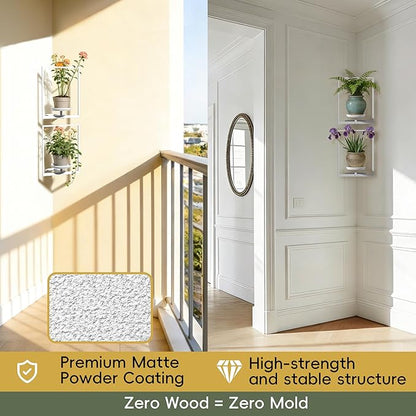 BXF Corner Wall Planters for Indoor Plants, 90 Degree Floating Shelves. Heavy Duty Mounted Holder, Minimalist Hanging Decor. Window Shelf Fits 4-7 Inch Pots (White, Frame 2 Pack)
