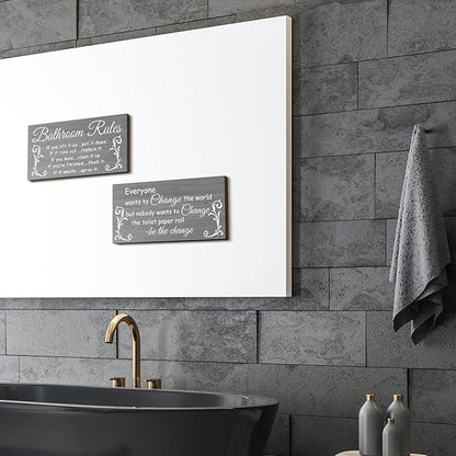Jetec 2 Pieces Funny Bathroom Signs Bathroom Wall Decor Toilet Wall Accessories Farmhouse Toilet Rustic Wooden Signs, 12x6 Inch(Elegant Style)