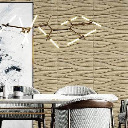 STICKGOO 3D Wall Panels for Interior Wall Decor, Wood 3D Textured Wall Decor Panels, Natural Oak Wave Design Accent Wall Panels for Living Room, Office