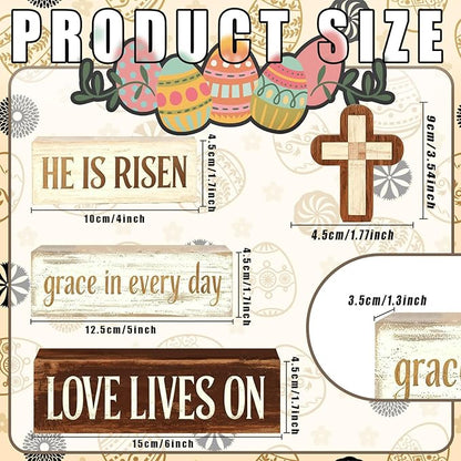 Easter Decorations - He Is Risen Cross Tiered Tray Decor - Religious Easter Wooden Tabletop Sign - Faith Farmhouse Easter Home Decor for Shelf Mantel Indoor - Spring Home Decor for Living Room, Kitchen Counter