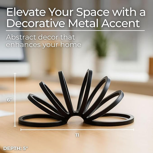 Black Metal Decorative Sculpture – Contemporary Geometric Aluminum Accent for Living Room, Shelf, Coffee Table, Bedroom, or Office – Modern Minimalist Home Decor – 11", Black