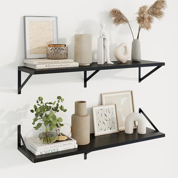 Axeman Deep Floating Shelves | 36 Inch Black Wall Shelves Set of 2 | 10 Inch Deep Wood Floating Shelves for Wall | 36" W x 10" D Black Shelves for Living Room Bathroom Kitchen