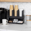Mind Reader Cup and Condiment Station, Countertop Coffee Bar Organizer with 6 Compartments, Storage Caddy for Cups Lids and Packets, Plastic, Black