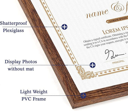 Hoikwo 18 Packs 8.5x11 Dark Brown Multi Plastic Picture Frames Set with Plastic Cover, Certificate Frames for Document Diploma Award, Light Weight Bulk 8.5 by 11 Frames Pack for Wall Hanging and Table