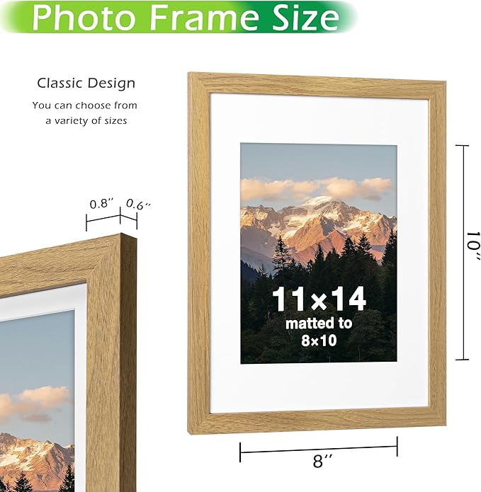 FrameWorks 2-Pack, 11x14 Matted to 8x10 Picture Frame, Golden Oak – Classic Wooden Photo Frame with Tempered Glass, Modern Matte Finish for Prints, Posters, Certificates & Wall Decor – Gallery-Ready