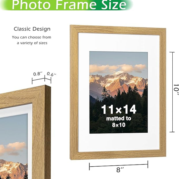 FrameWorks 2-Pack, 11x14 Matted to 8x10 Picture Frame, Golden Oak – Classic Wooden Photo Frame with Tempered Glass, Modern Matte Finish for Prints, Posters, Certificates & Wall Decor – Gallery-Ready