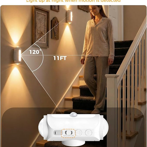 Motion Sensor Wall Light, Rechargeable Wireless Sconce Set of 2, Wireless No Hardwire 3CCT Wall Lamps, Magnetic Battery Operated Indoor Lighting for Hallway, Stairs, Bedroom, Bathroom, Closet Decor
