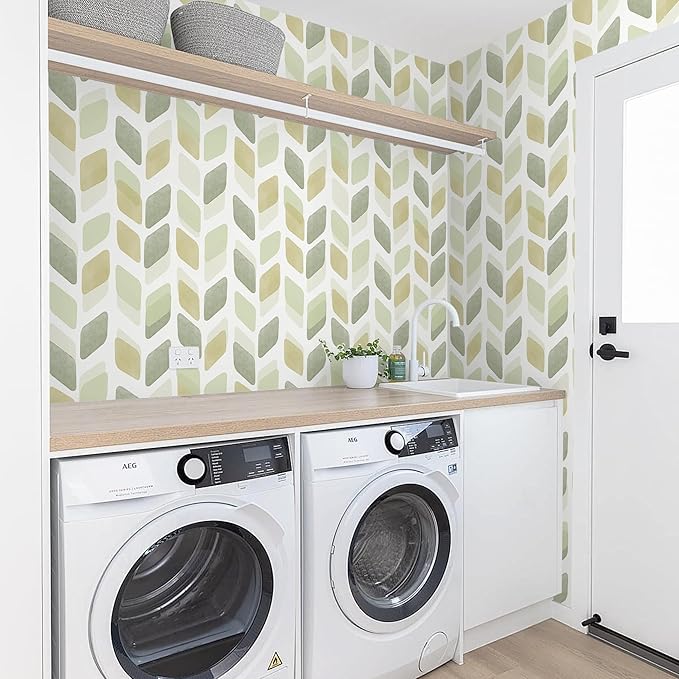 Boho Peel and Stick Wallpaper Checkered Contact Paper 17.3"x78.7" Neutral Geometric Wall Paper Modern Self Adhesive Removable Wallpaper for Bathroom Kitchen Cabinets Waterproof(Green/Yellow)