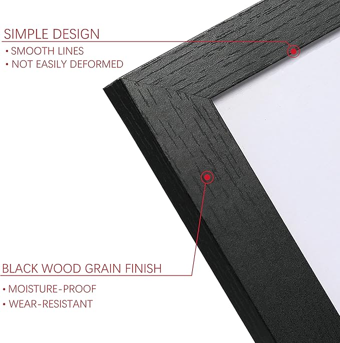 PEALSN 11x14 Picture Frame Set of 6, Display Pictures 8x10 with Mat or 11x14 without Mat for Wall Mounting or Table Top Display, Photo Frames Collage for Wall Decor, Black Woodgrain.