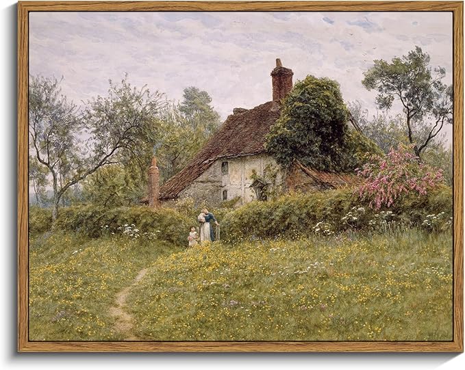 InSimSea Framed Canvas Wall Art Vintage Decor, Landscape Wall Art Prints, Old Cottages Countryside Landscape Art, Rustic Farmhouse Decor for Bedroom Living Room, 11
