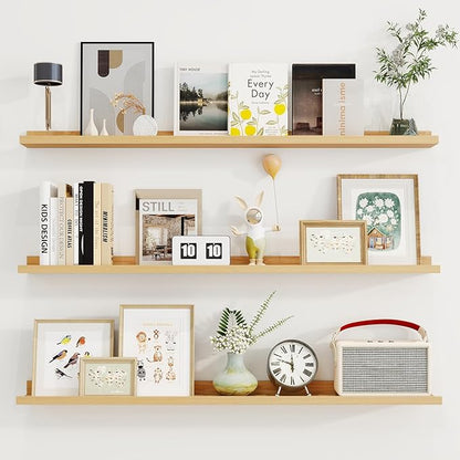 Axeman 48 Inch Floating Shelves with Lip, Set of 3 - Oak - Wall Mounted Shelves for Storage and Display - Engineered Wood - 22 lbs Weight Capacity