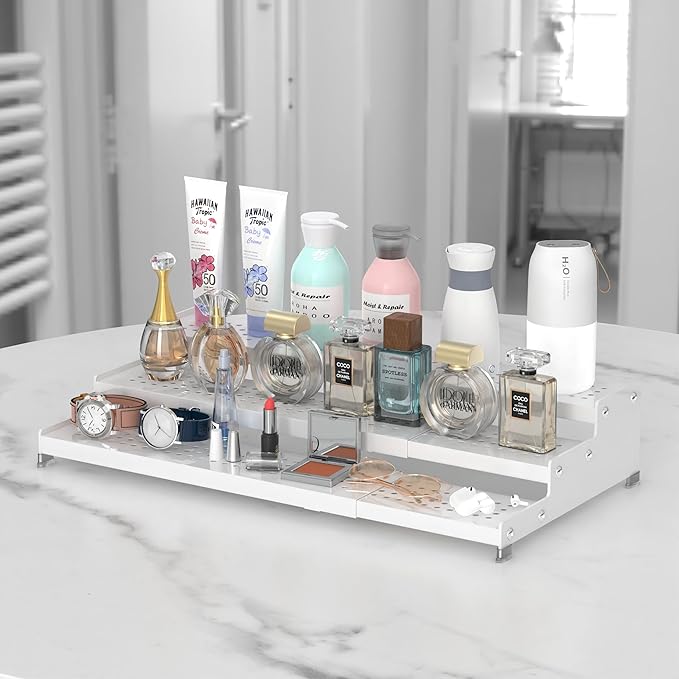 Spice Rack Organizer for Cabinet, 3 Tier Expandable shelf, Great for Kitchen Cabinets, Cupboard,Pantry and more,Metal plate with hole (1 Pack/White,9.45
