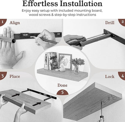 Floating Shelves for Wall, 9.3" Deep Wall Mounted Wood Shelves for Bathroom, Bedroom, Living Room, Kitchen, Hanging Shelf for Books/Storage/Room Decor (Black, 36")