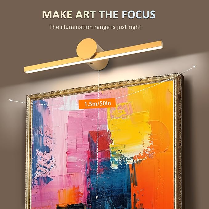 ZitoStory Battery Operated Picture Light for Wall with Remote,Wireless Dimmable Art Lights for Paintings Rechargeable Gallery Light Artwork Lighting for Canvas, Portrait (Gold,15.35'' Inch)