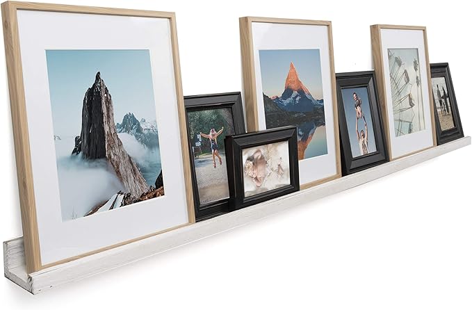 Rustic State Ted 60" Wall Mount Extra Long Narrow Picture Ledge Photo Frame Display - Wood Floating Shelf for Living Room Office Kitchen Bedroom Bathroom Décor - Set of 2 - Washed White