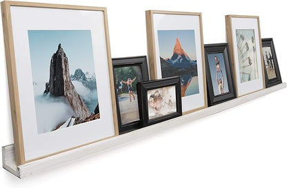 Rustic State Ted 60" Wall Mount Extra Long Narrow Picture Ledge Photo Frame Display - Wood Floating Shelf for Living Room Office Kitchen Bedroom Bathroom Décor - Set of 2 - Washed White