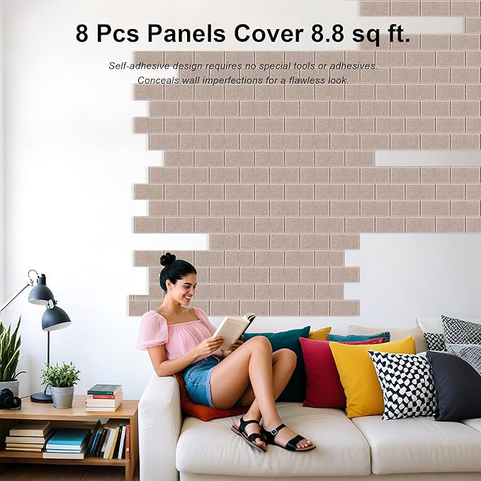 WoveN SounD Brick Acoustic Wall Panels Seamless Visual, High Density, Sound Proof Wall Decor, Noise Blocker Felt Wall Tiles for Home, Studio, Office & Focus Zones (Deep Camel), 16x12x0.4 Inch