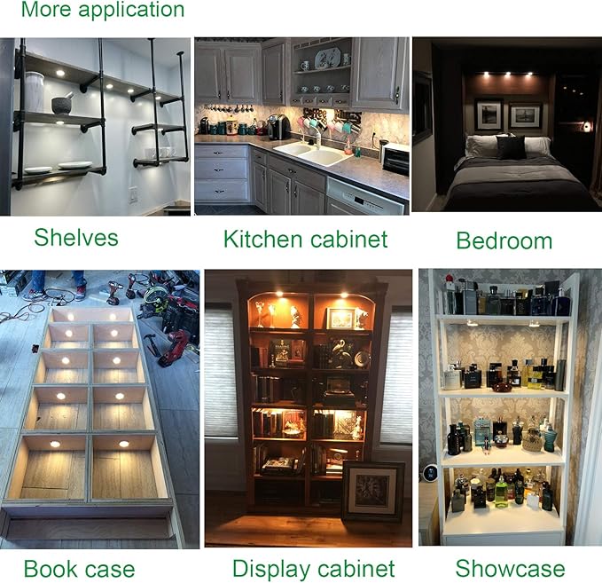 AIBOO LED Under Cabinet Lighting Fixture Kitchen Under Counter Lights with Plug in and Wireless RF Remote Control, 6 Thin Cabinet LED Puck Light Kits (4000K Natural White)
