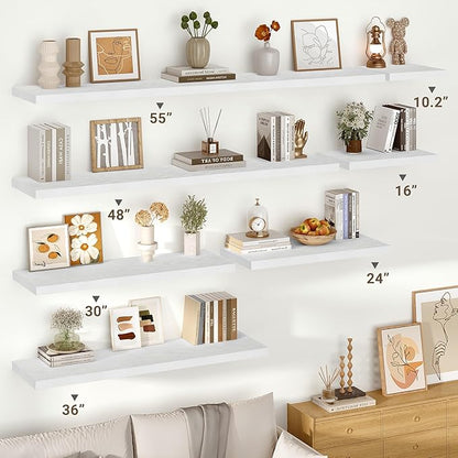 Vivelove 10 in Deep Floating Shelves for Wall, 10.2" x 10.2" x 1.5" Shelves for Room Wall Mounted, 1.5 Inch Thick Shelf for Bathroom Bedroom Kitchen Book Room, Modern Farmhouse Decor, Set of 2, White