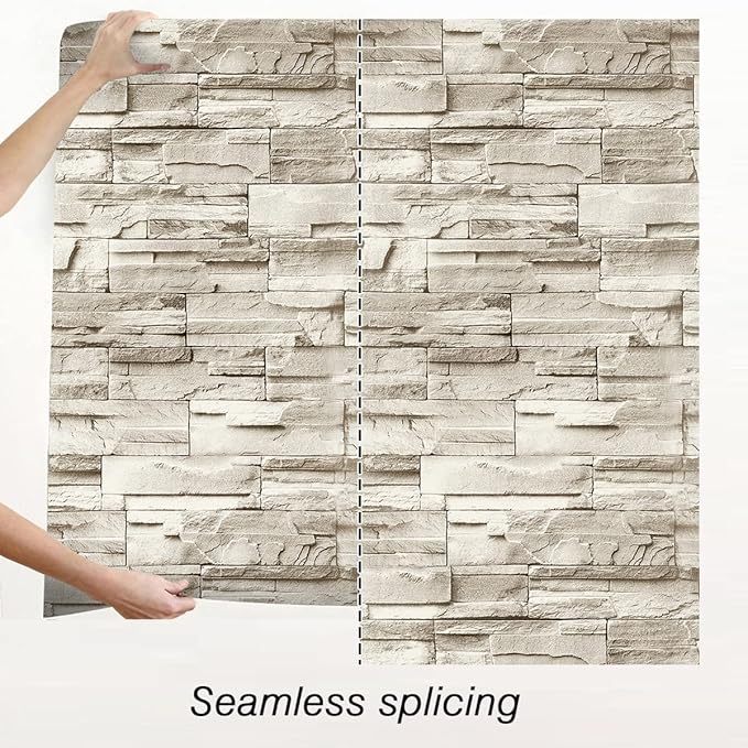 Jeweluck Stone Wallpaper Peel and Stick Brick Wallpaper 17.7”×196.8” Brick Contact Paper Peel and Stick Wall Paper Bathroom Faux Stone Backsplash for Kitchen Removable Decorative for Walls Vinyl
