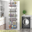 Moforoco Grey Over The Door Pantry Organizer, Pantry Door Organizer Shelves, Kitchen Organizers and Storage, Hanging Basket Wall Spice Rack Seasoning Shelves, Laundry Room Bathroom accessories