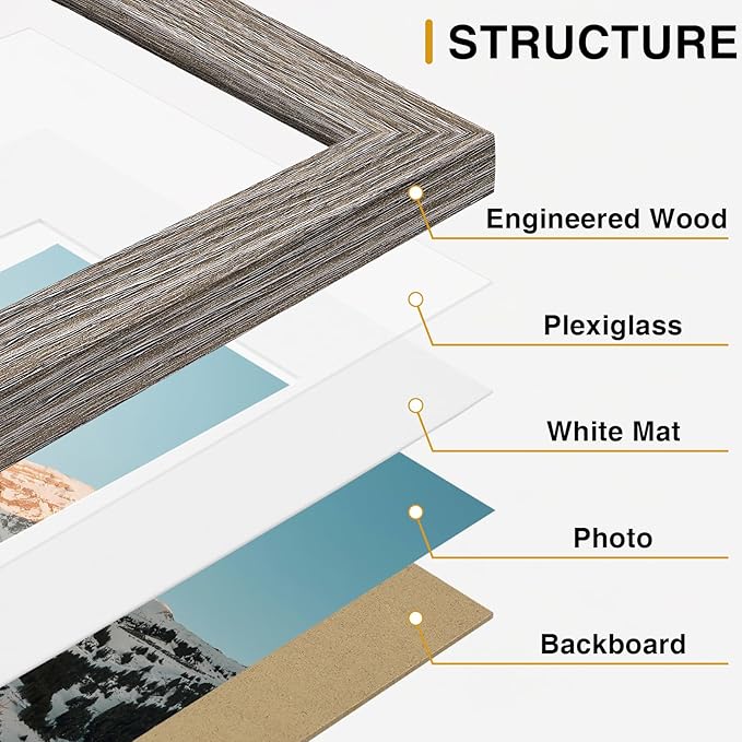 Vittanly Picture Frames Set of 10, Picture Frames Collage Wall Decor with Two 8x10, Four 5x7 and Four 4x6 Photo Frames, Gallery Wall Frame Set for Wall or Tabletop Display, Dark Grey