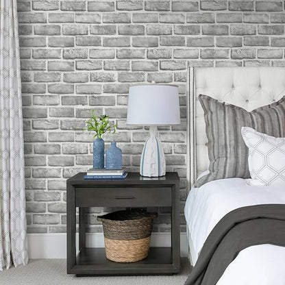 Guvana 17.3" x 394" Grey Brick Wallpaper Peel and Stick 3D Brick Contact Paper Self Adhesive Wallpaper for Bedroom Modern Removable Vinyl Film Decor Backsplash Walls