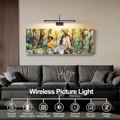 Battery Operated Picture Light with Remote, 24 inch Wireless Rechargeable Art Light with Timer, Dimmable 3CCT Gallery Lighting for Paintings, Portraits, and Canvas (Black)