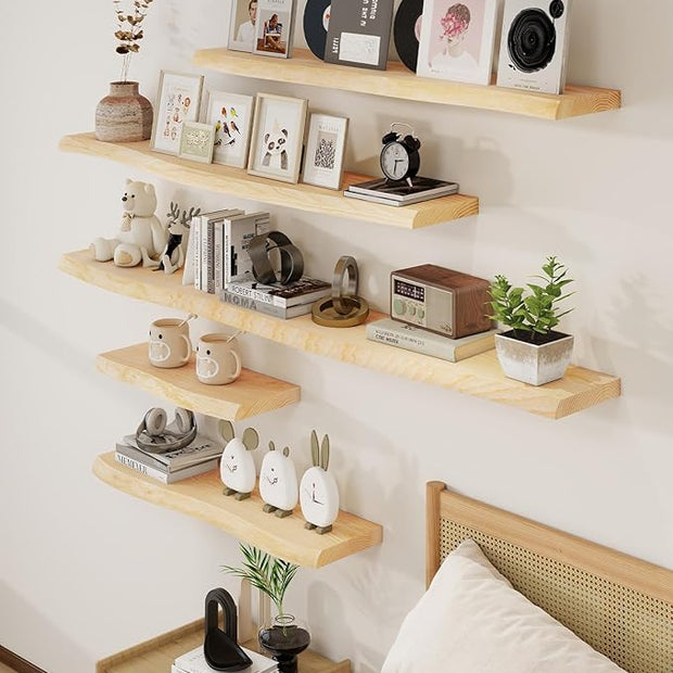Axeman 24" Solid Wood Floating Shelves for Wall Decor, USA-Sourced Rustic Ash Wood Live Edge Shelf with Upgraded Heavy Invisible Bracket, Wall Mounted Shelf for Kitchen Bathroom Living Room, Natural