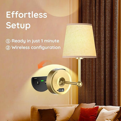 Battery Operated Wall Sconces Set of Two [8000mAh Detachable & Rechargeable Battery] 3 Color Temperature & Dimmable Lamp with LED Display & Remote, Wireless Wall Light for Bedroom & Living Room